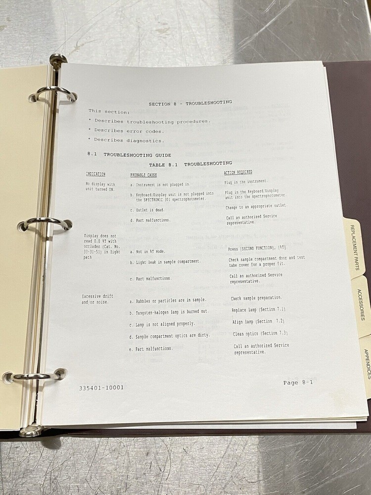 Milton Roy 301 Spectronic Spectrophotometer - Users Guide / Instructions Manual