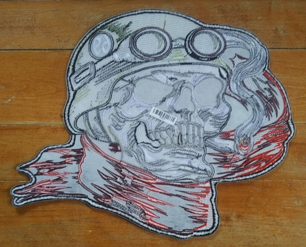 Large Embroidered Back Patch ~ Smokin' Death Skull 69 Helmet Biker Jacket PATCH