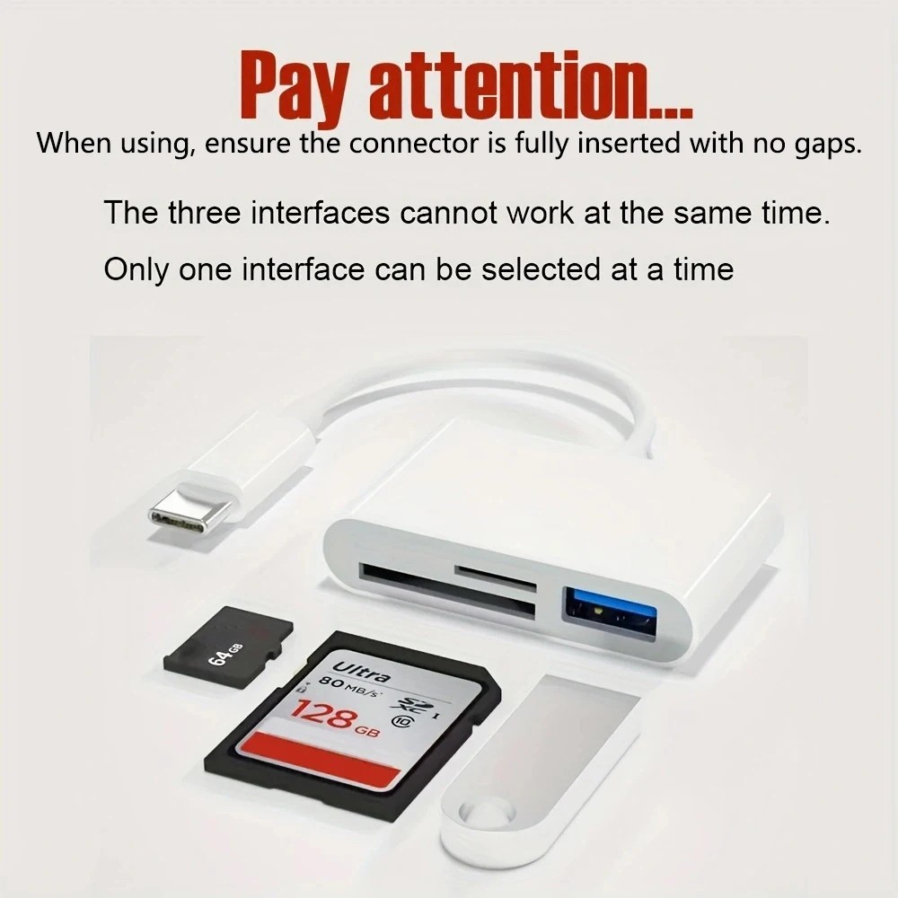 USB C to SD Card Reader, 3-in-1 Hub Converter, Micro SD TF Memory Type-C Adapter