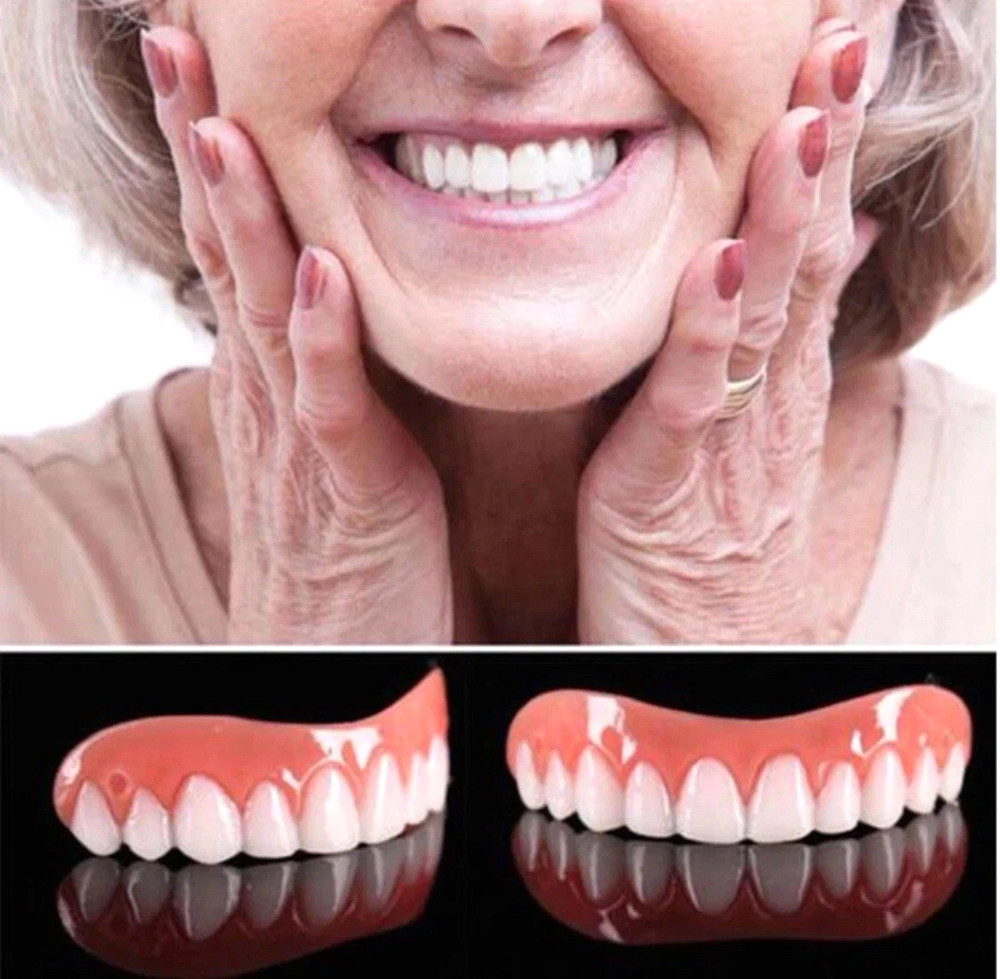 2x Silicone False Teeth Upper & Lower Smile Dental Veneers Dentures False Tooth