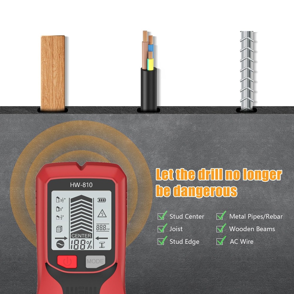 6 in 1 Handheld Wall Scanner Studs Finders w/Adjustable Depth Setting Metal Wire