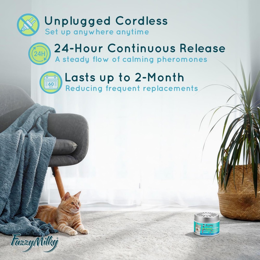 FuzzyMilky Cat Pheromone Calming Diffuser Gel, Unplugged Cordless Cat Calming...