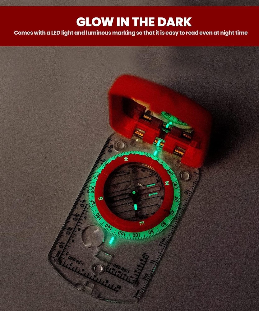 Boy Scout Sighting Compass - Adjustable Declination Mirror, Compass Base Plate,