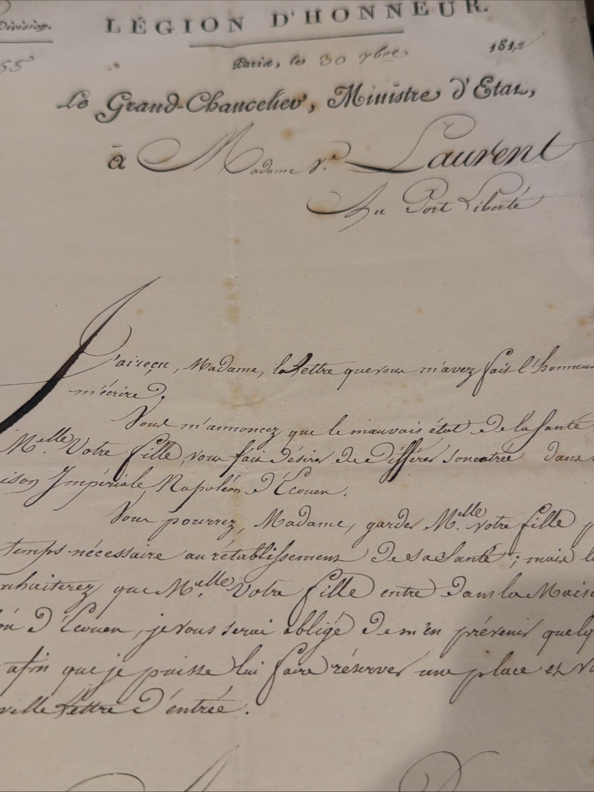 1812 Napoleon Era French Document Légion d’Honneur Signed Lacépède Imperial