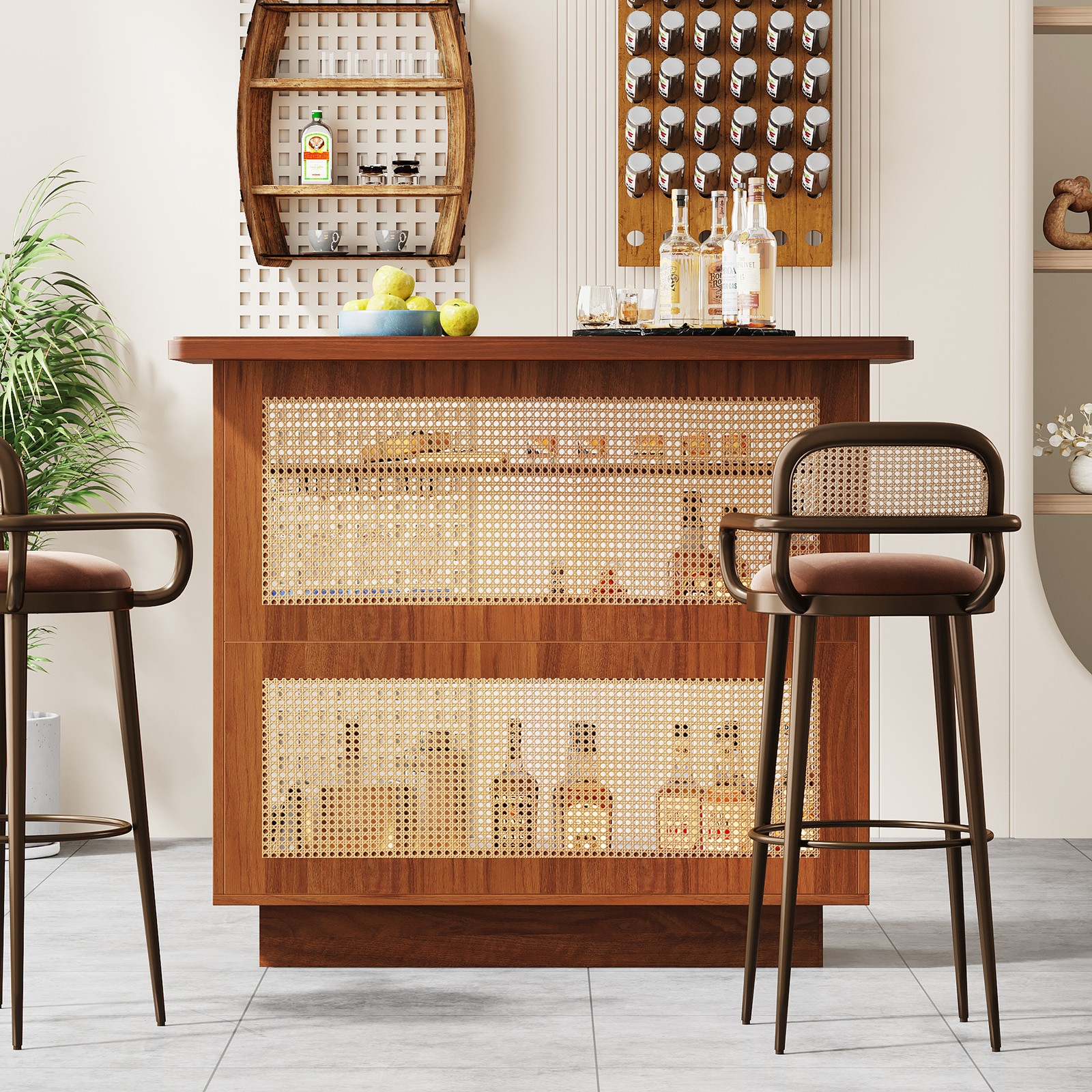 Home Bar Unit, 4-Tier Liquor Bar Table Mini Bar with Wine Racks and Glass Holder