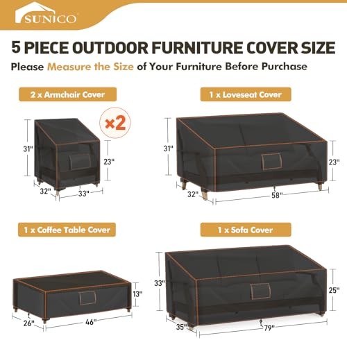 Outdoor Patio Furniture Covers Set, 5 Piece Patio Covers for XX-Large Black