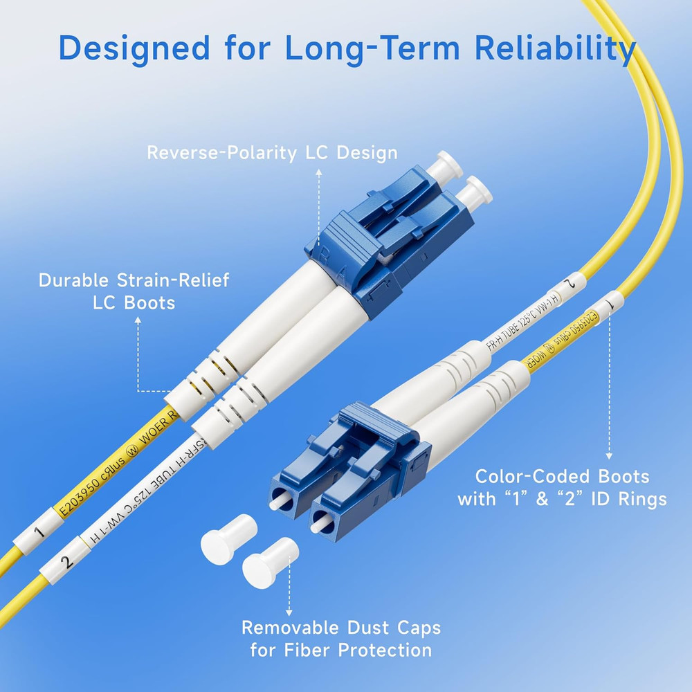 Plenum Rated Duplex OS2 Single Mode Fiber Optic Patch Cable - 1M / 3.3Ft, LC to