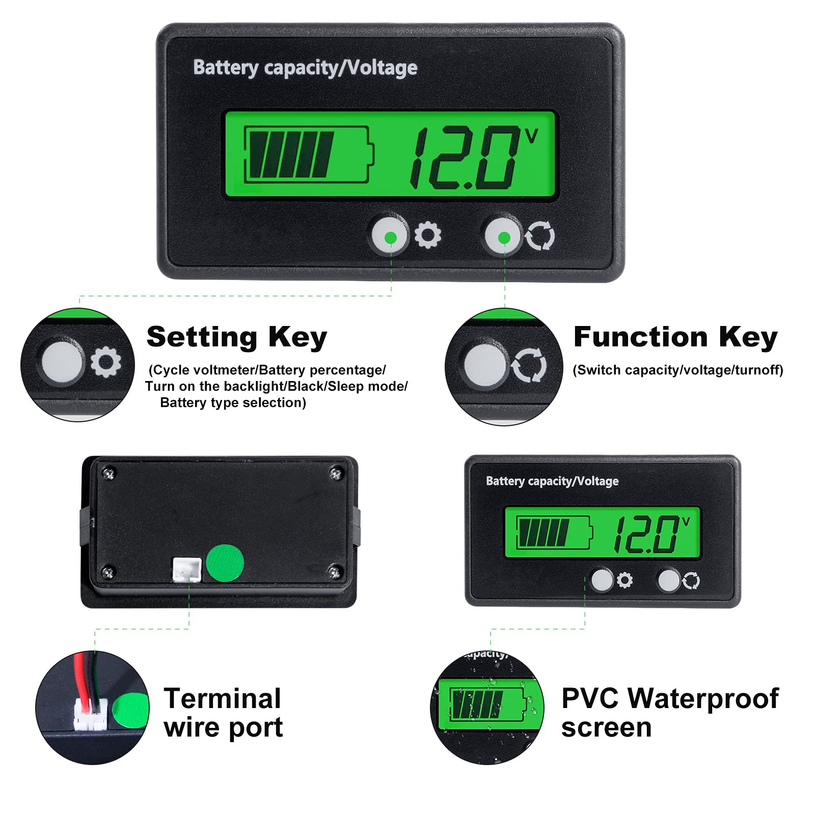 12V 24V 36V 48V Battery Capacity Indicator Golf Cart Voltage Meter with LCD D...
