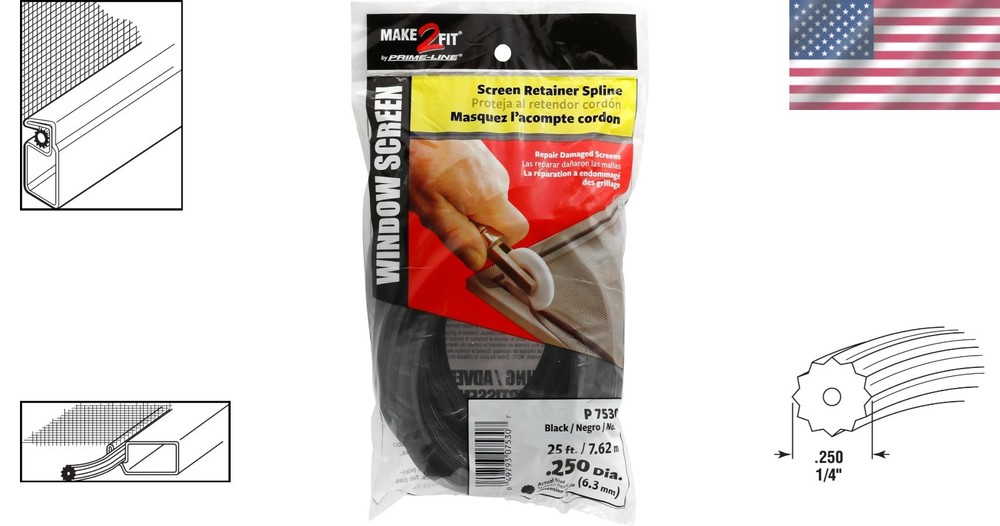 UV Stabilized 25ft Black Spline for Screen Retention - Lightweight & Efficient