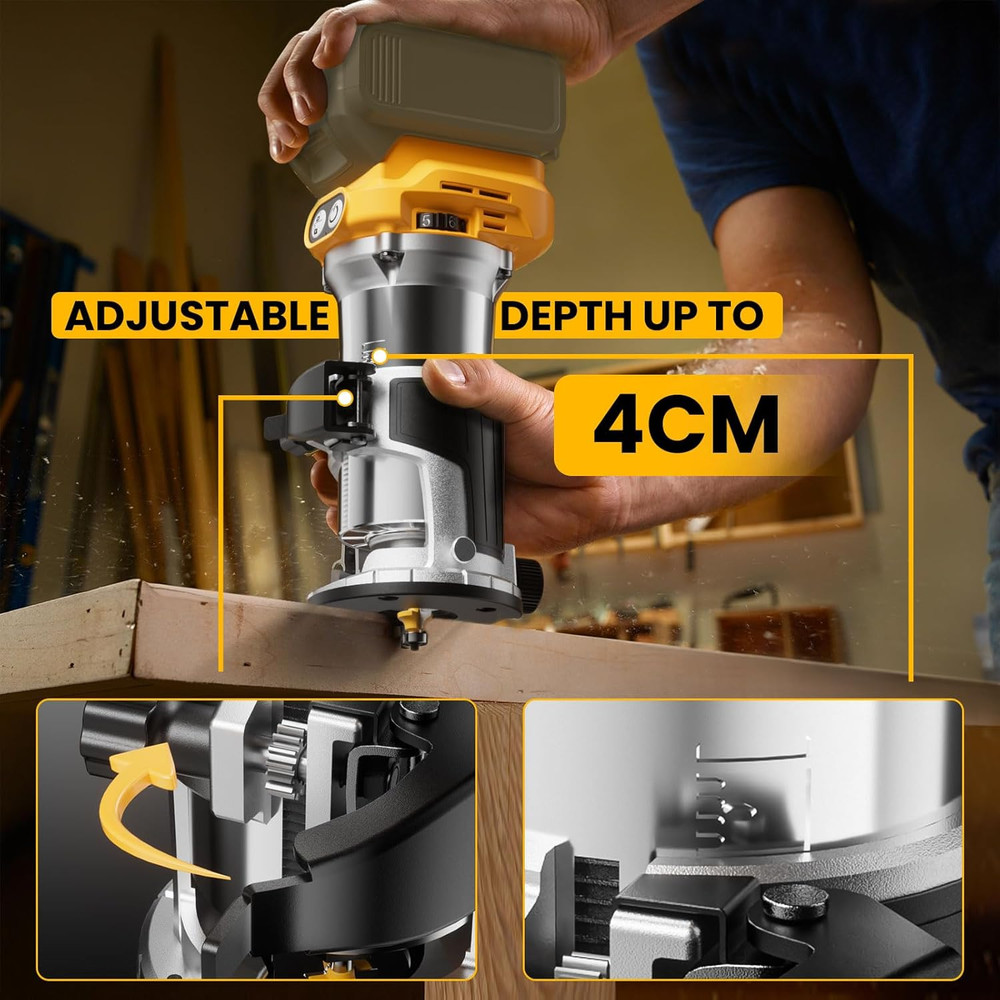 Cordless Compact Router Compatible with Dewalt 20V Battery (Bare Tool), 6 Variab