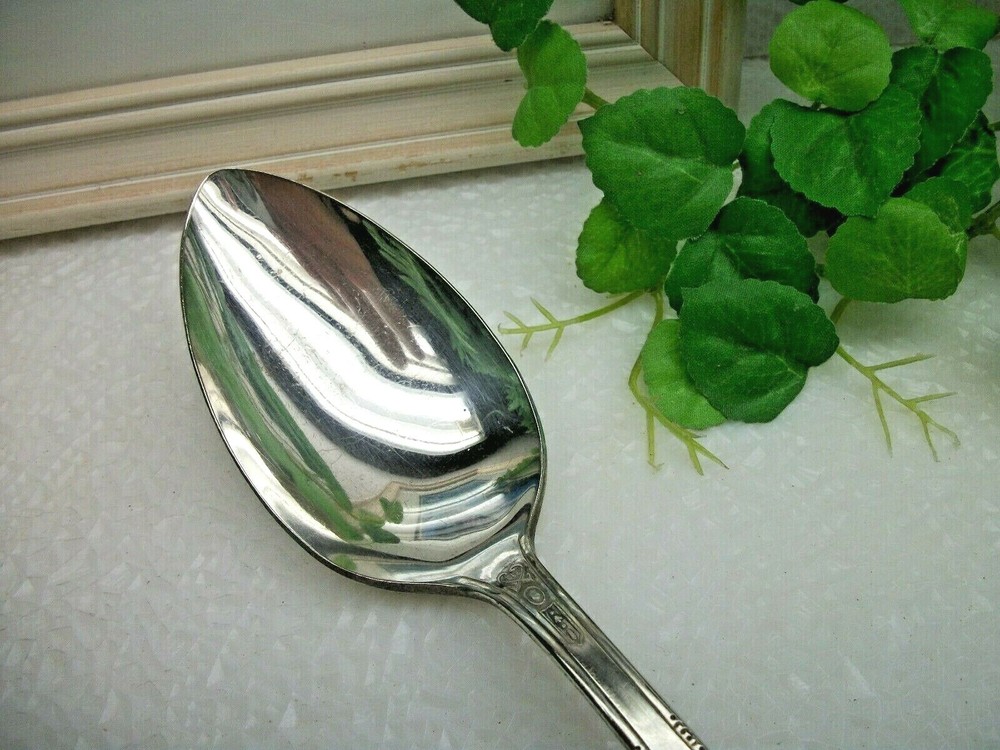 Vintage National Silver TWO Pattern Silverplate Solid Serving Spoon