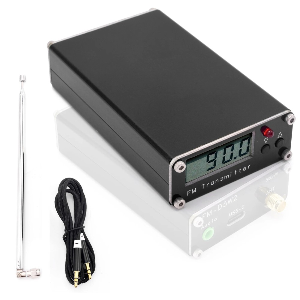 2KM 0.5W FM Transmitter 76M-108Mhz Digital Display Stereo FM Transmit TYPE-C