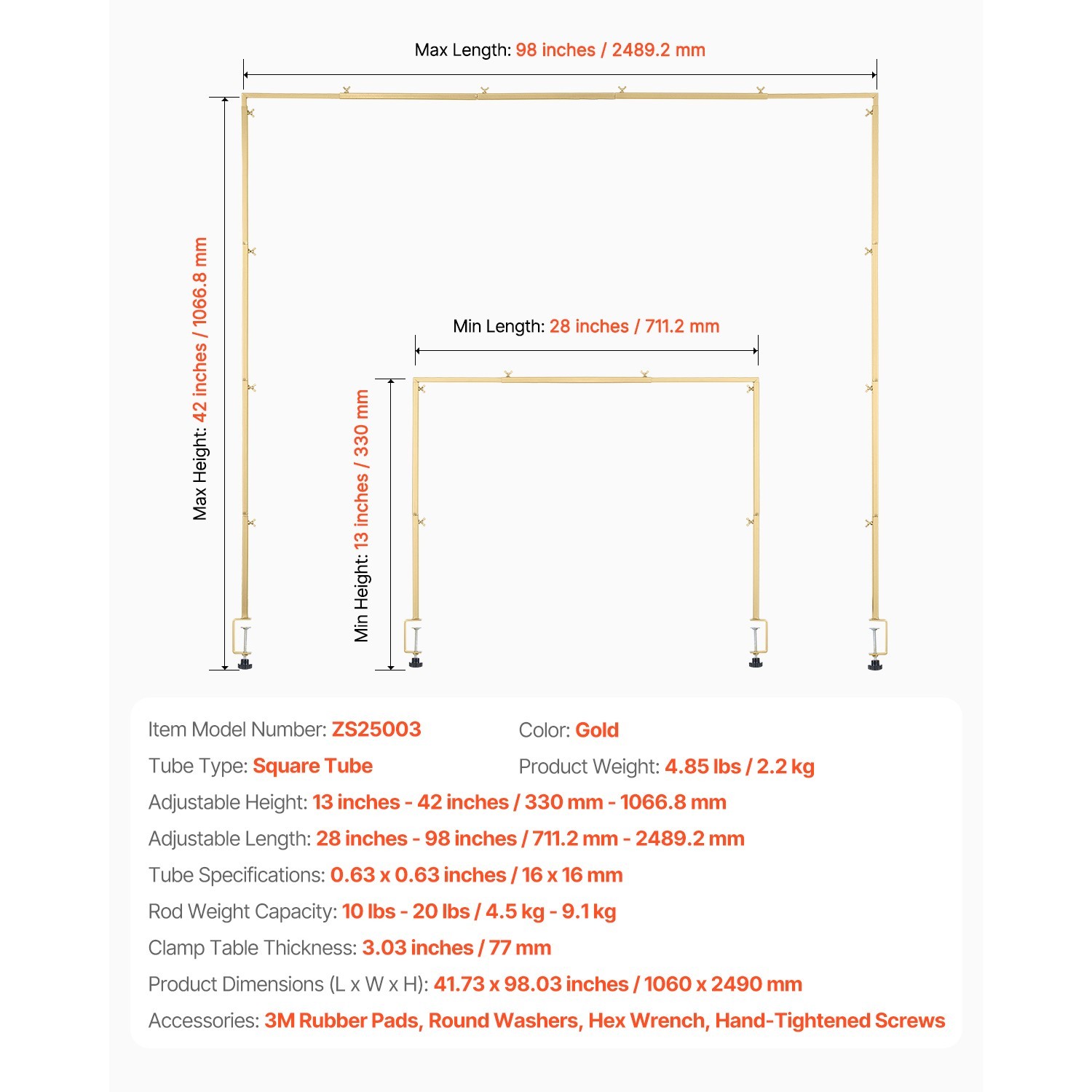 Over The Table Rod Stand Metal Arch Frame 28"-98" Adjustable Wedding Party Decor