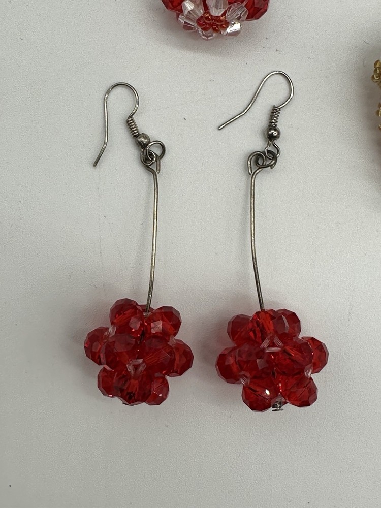 Handcrafted Red Beaded Earrings & Ring