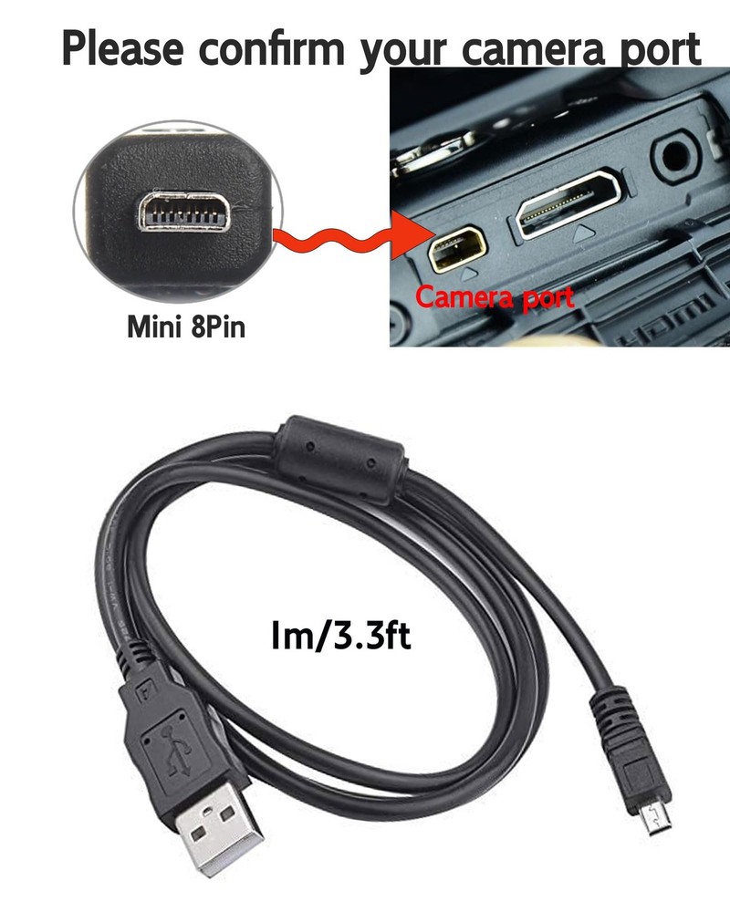 3.3Ft USB Cable for Olympus Camera CB-USB7 Compatible with Black