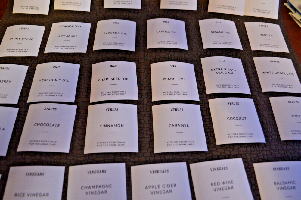 Kitchen Essentials 35 Black Script Oil, Syrup, Wine, Vinegar Labels for Bottles