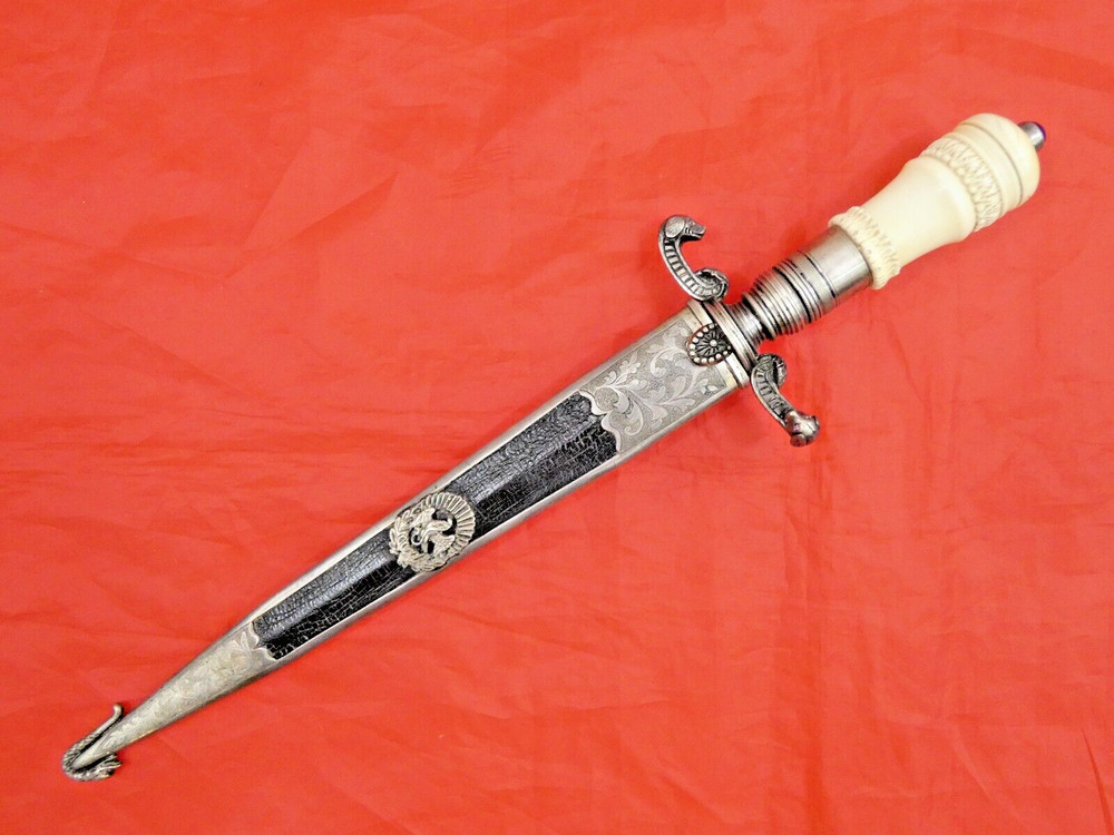 FINE ANTIQUE SILVER DAGGER GENUINE RUBY MEXICAN EAGLE General Porfirio Diaz Era