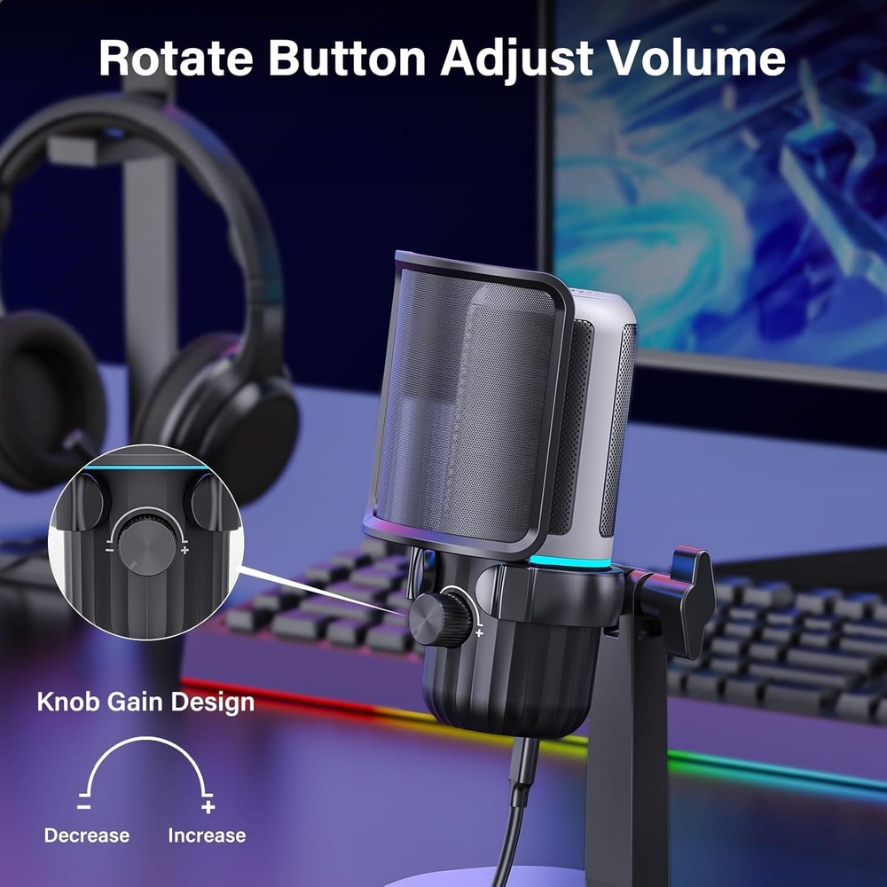 Professional Streaming Microphone with Built-in Headphone Jack & Volume Control