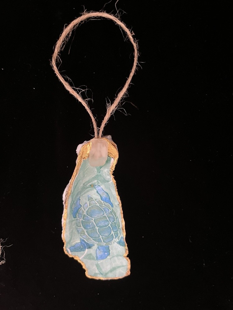 Handmade Decoupage on Oyster Shell Turtle Beach Theme