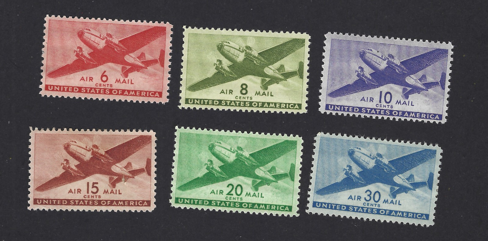 US Airmail Stamps, Scott # C25 C26 C27 C28 C29 C30, Short Set, Mint