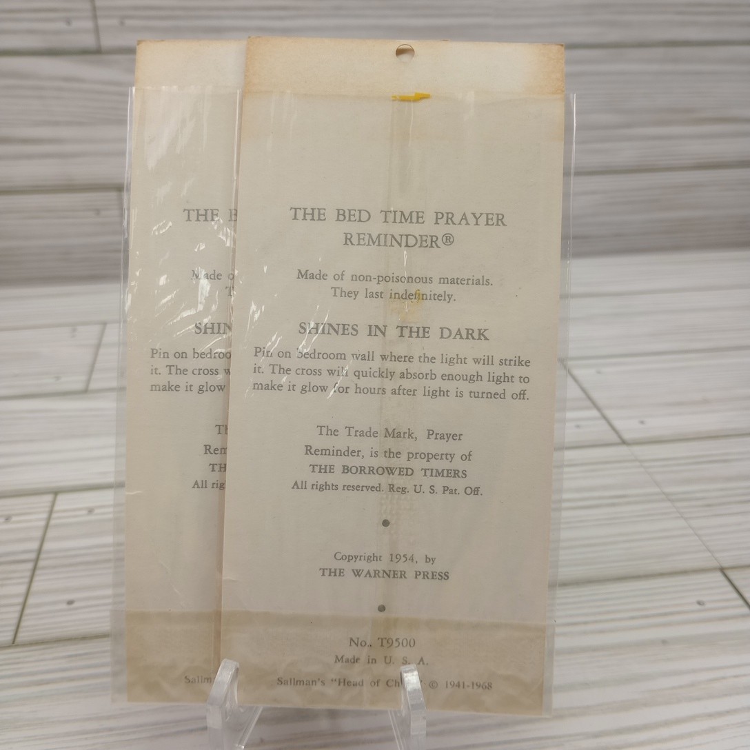 Lot Of 2 Vintage Religious Bedtime Prayer Reminder Cross Card 1954 In Package