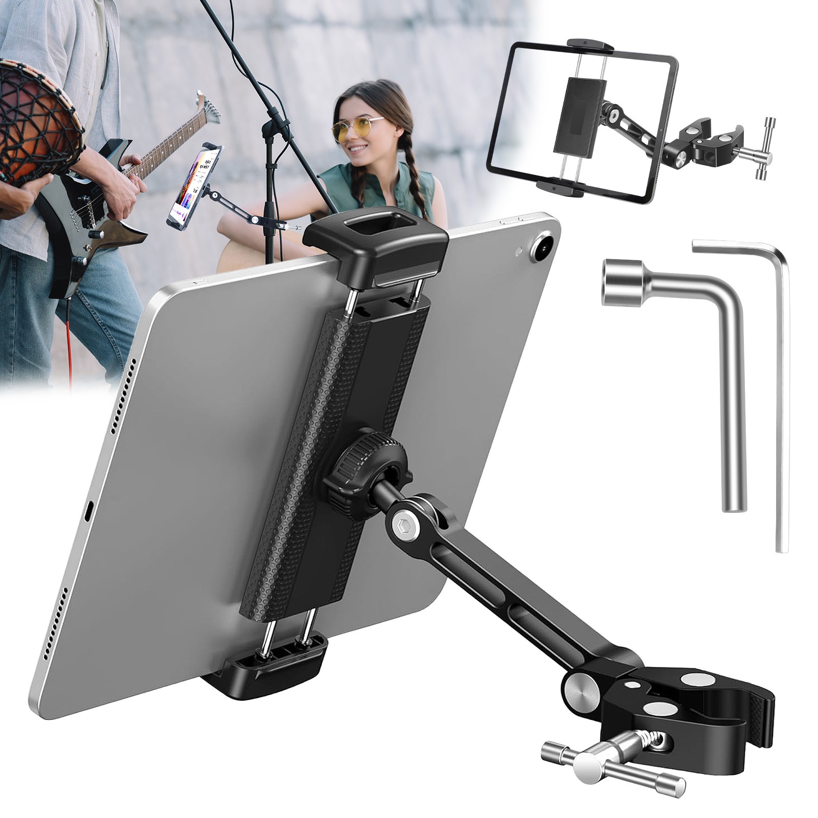 Microphone Stand Tablet Holder Bike Treadmill Mount for 4.7-12.9" iPad iPhone
