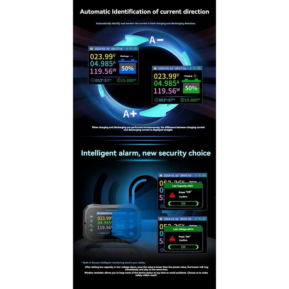 WiFi Battery Monitor Wireless 400A Battery Capacity Indicator Battery Coulometer