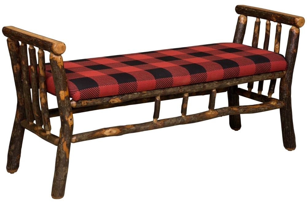 Hickory Log Bench Rustic Solid Wood Entryway Bench Amish Handcrafted
