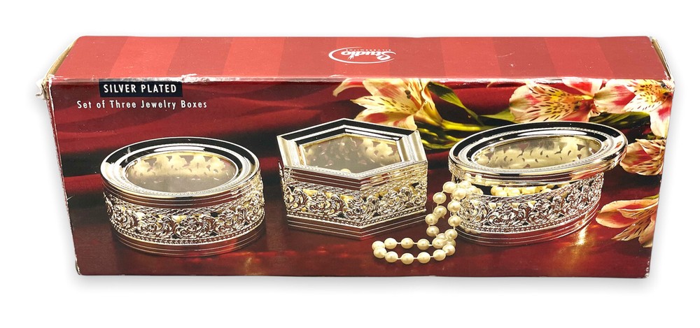 Studio Silversmiths Silver Plated Jewelry Boxes Set of 3 Matching Item #43022