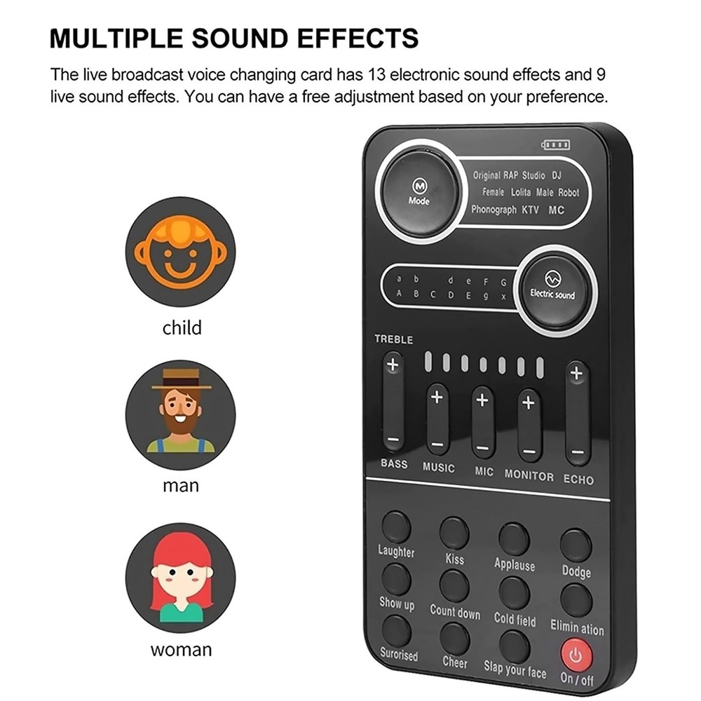 For Microphone Sound Card Portable Mixer with Evading Function 13 Sound Modes