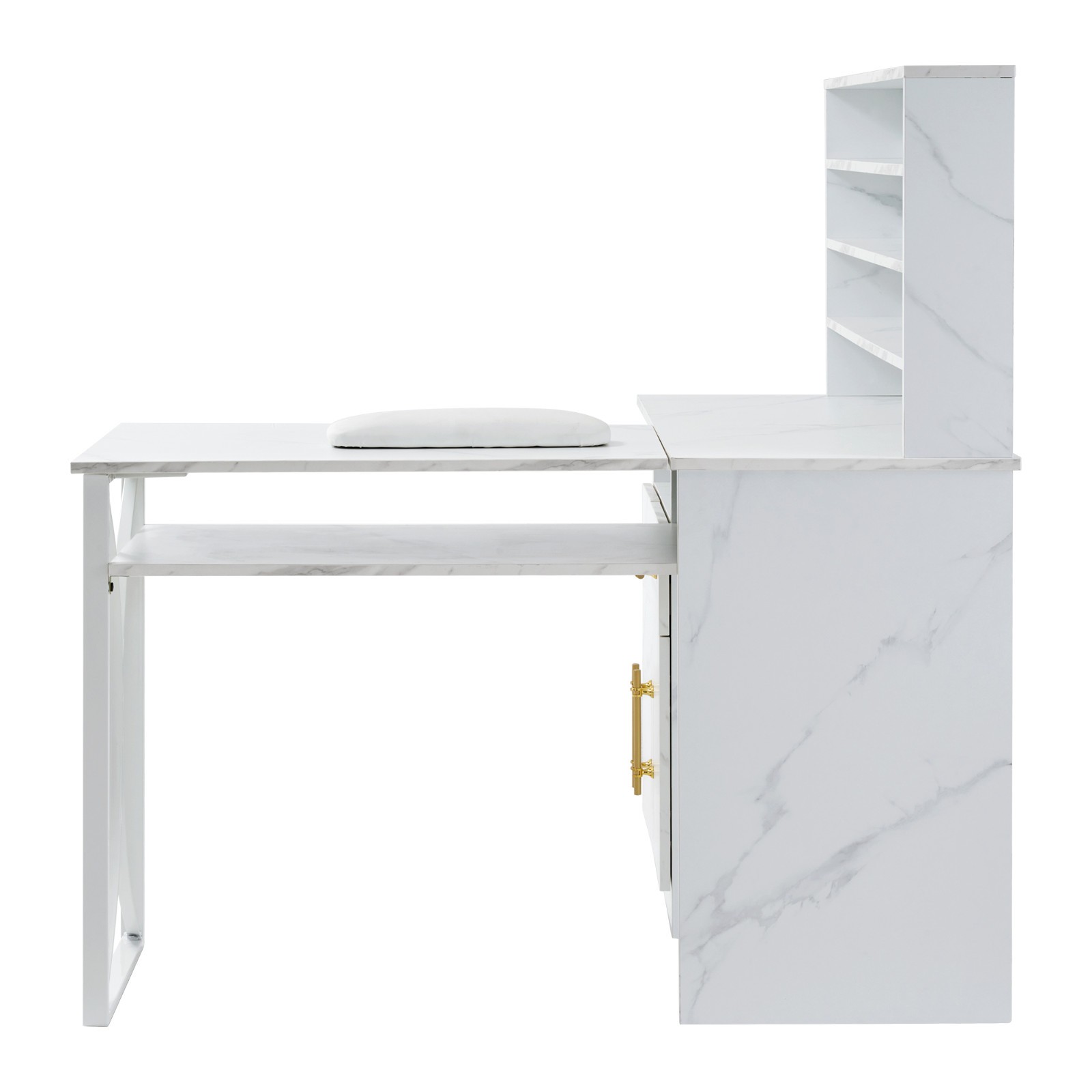 L-shaped Nail Desk for Storage, Versatile Manicure Table with Drawers & Cabinets