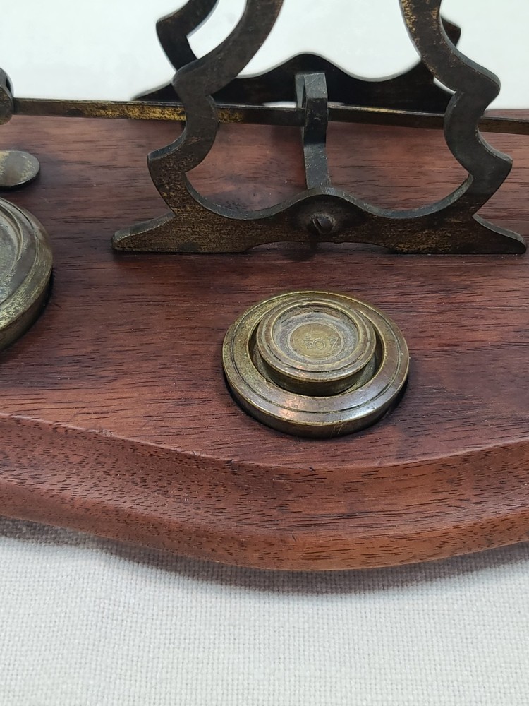 Antique Postal Scale Brass W/Walnut Base and Weights