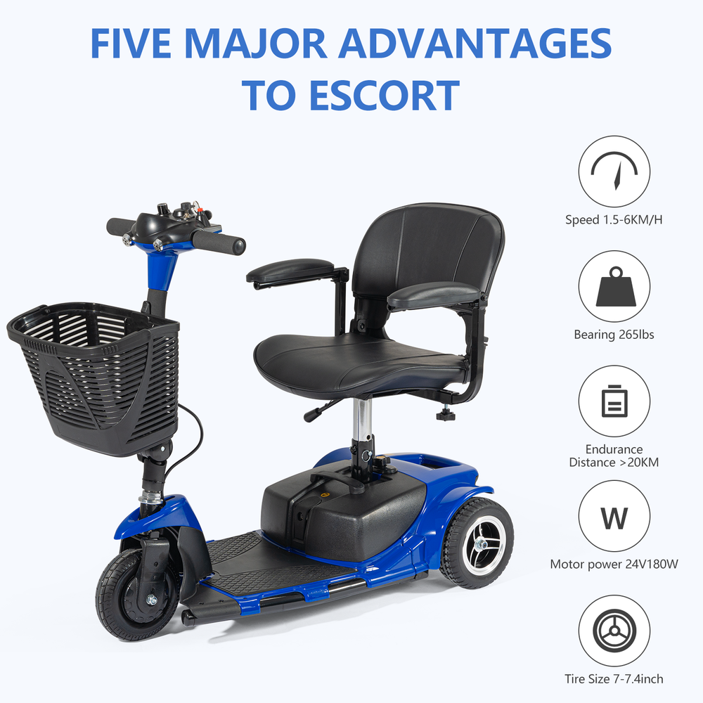 Pro 3 Wheel Mobility Scooter Electric Powered Mobile Folding Wheelchairs Device