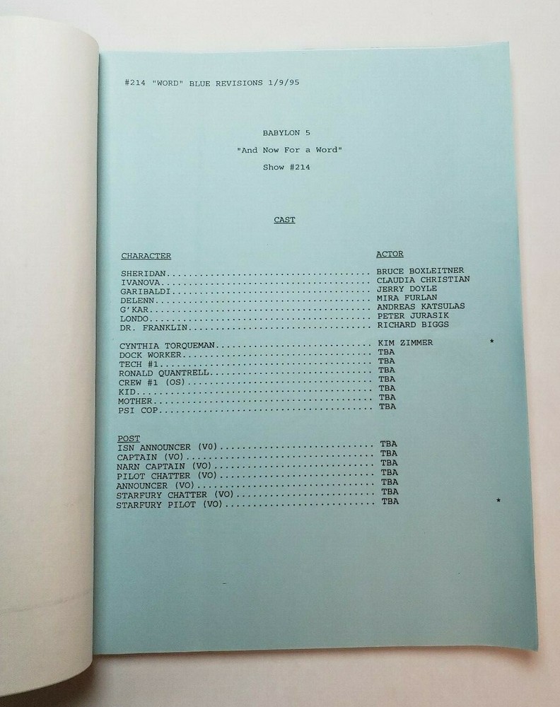 BABYLON 5 / J. Michael Straczynski 1995 TV Script "And Now for a Word"