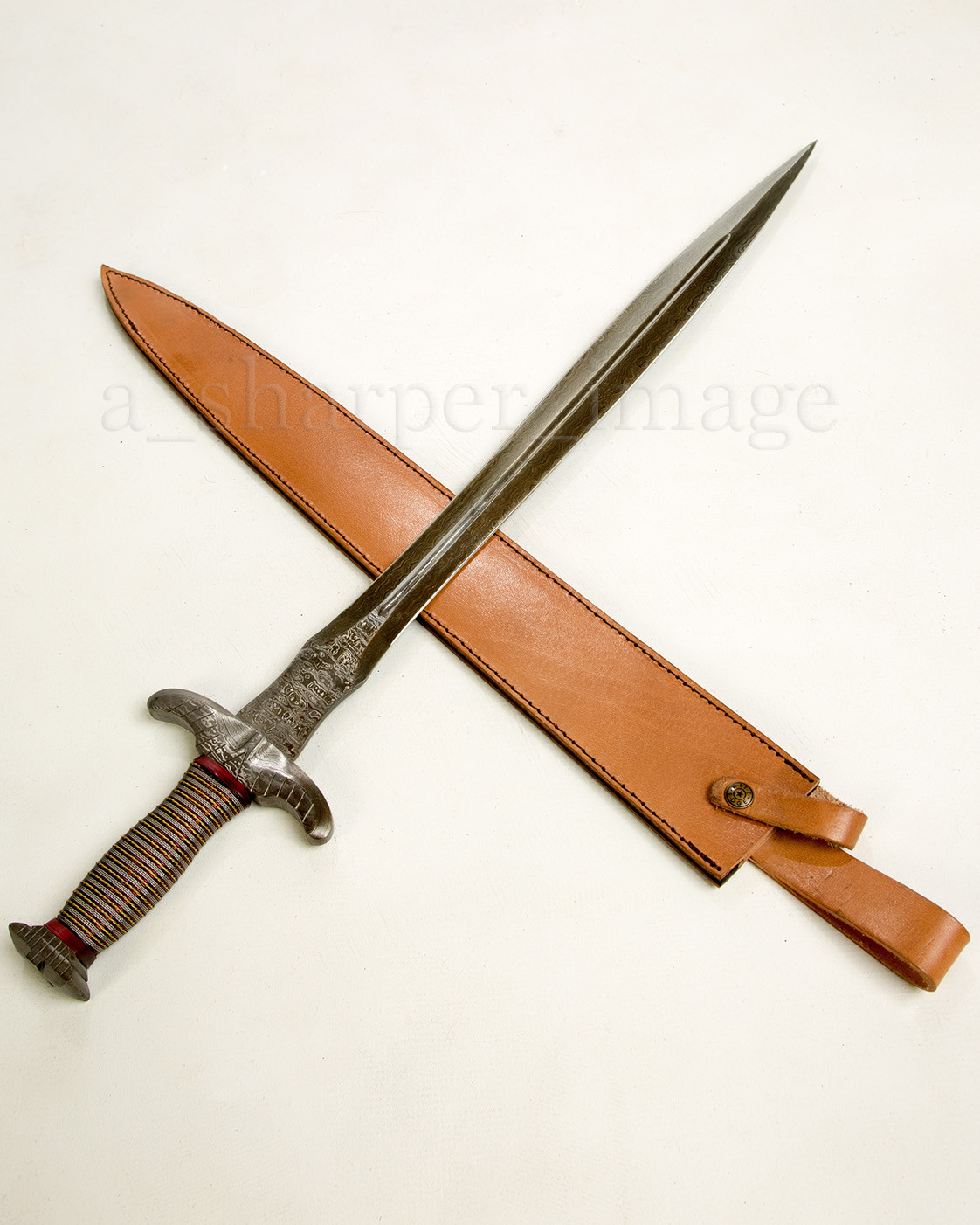 266 Layer Damascus 55 HRC Short Sword 30" Gladius Spatha SHARP + Leather Sheath