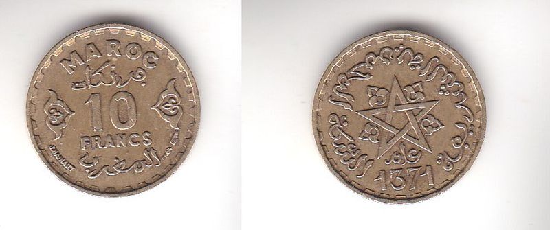 10 Francs Brass Coin Morocco (113712)