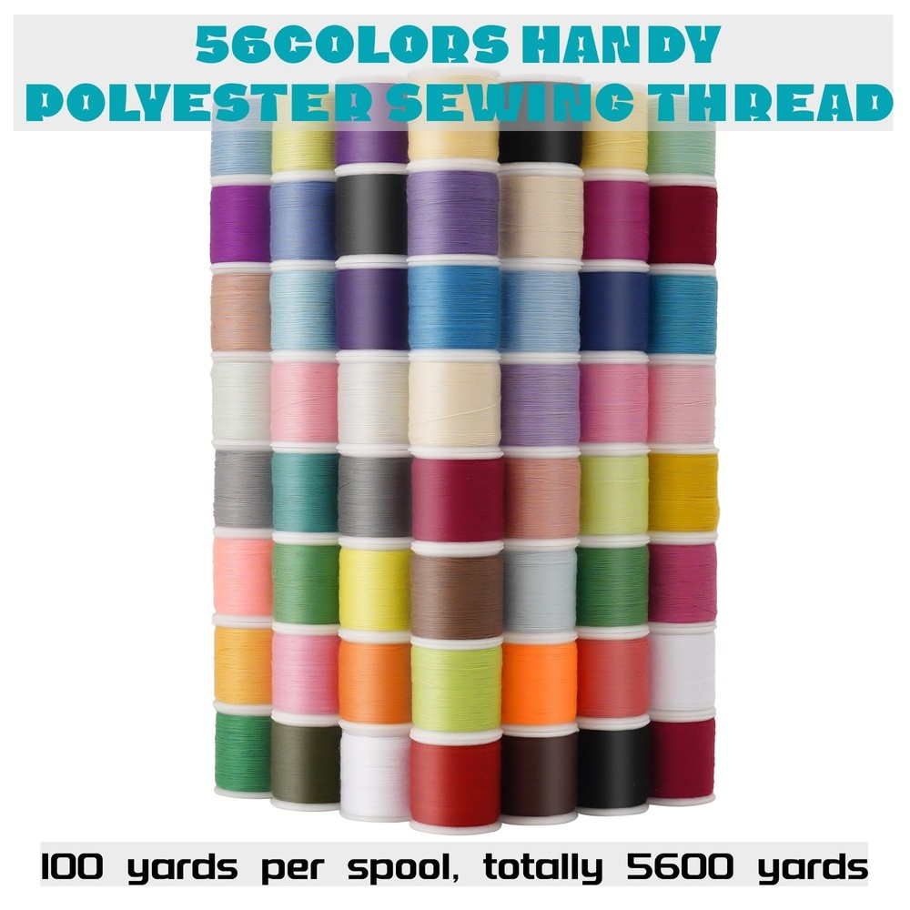 56 Spools Sewing Thread Kit for Hand and Machine Use Colorful Polyester Set