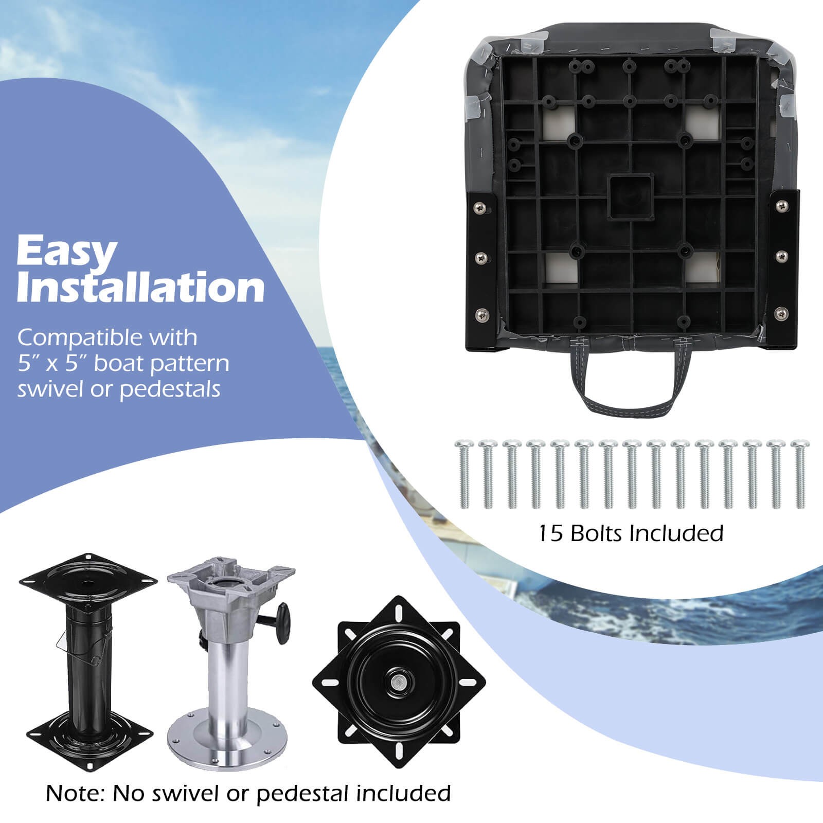 3-Pack Folding Boat Seats w/ 28D Soft Sponge Padding, Waterproof PVC Leather