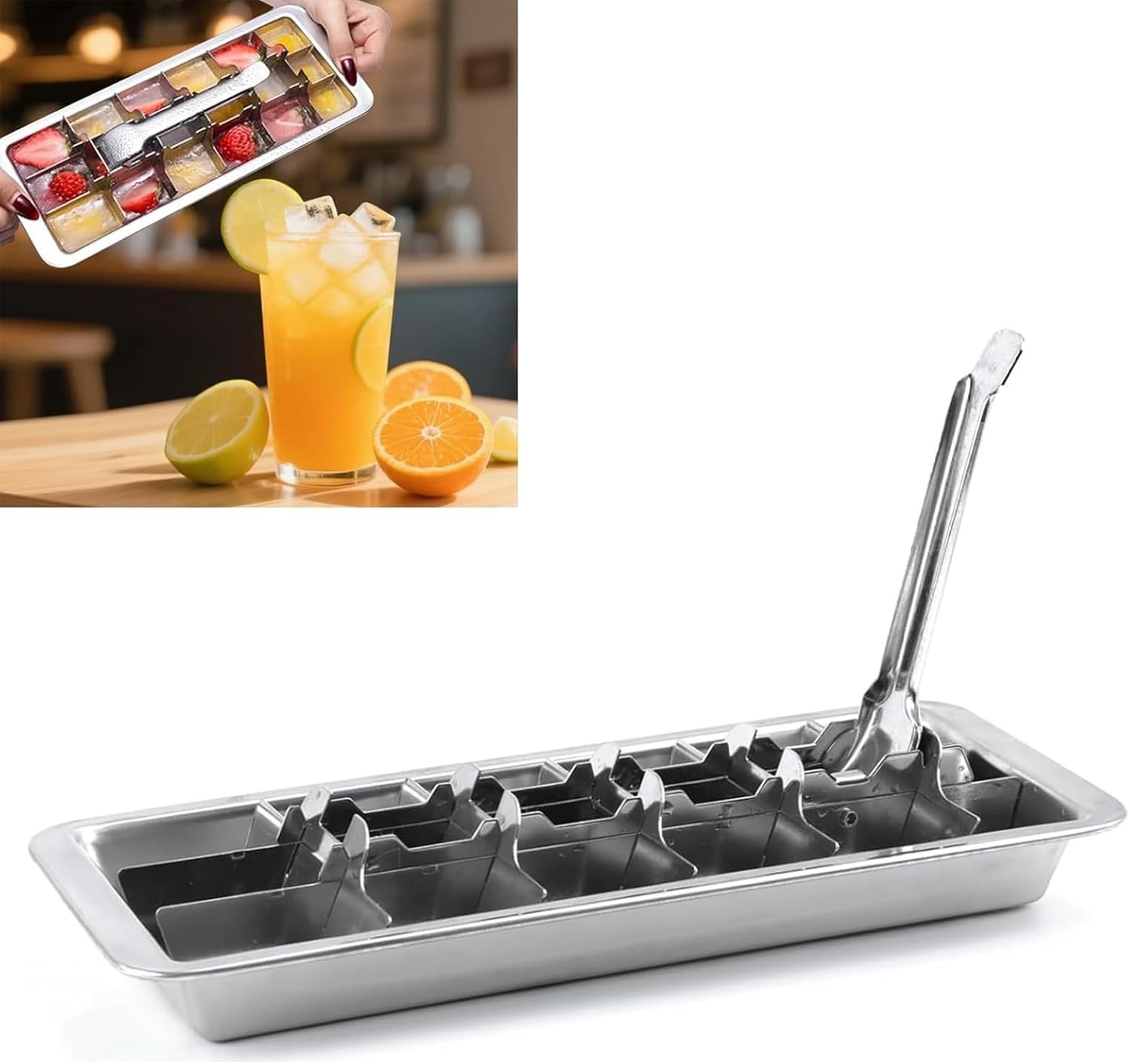 Metal Ice Cube Tray 18 Slots Stainless Steel Easy Release Handle Dishwasher Safe