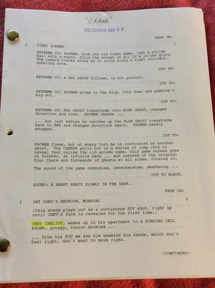 ORIGINAL SCRIPT CRANK JASON STATHAM DWIGHT YOAKAM CHESTER BENNINGTON