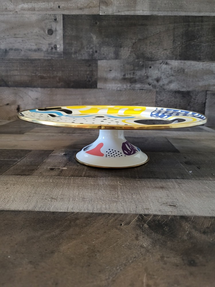 Flashback Footed Cake Serving Plate Enamelware Retro Funky Made In Turkey
