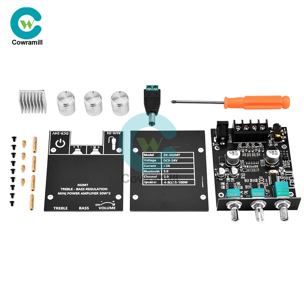 ZK-502MT 50W*2 Bluetooth 5.2 Audio Amplifier Board Module Tone Adjustable DIY