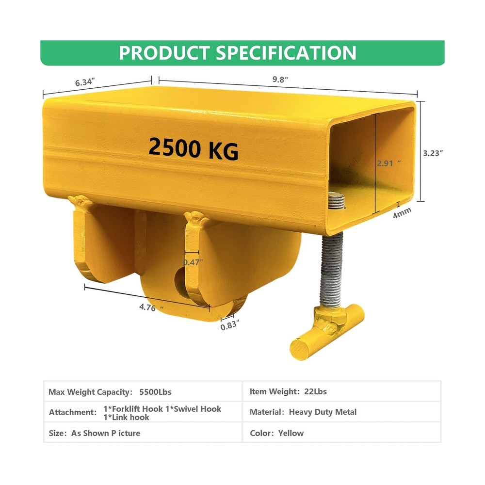 Forklift Lifting Hook Attachment, 5500lbs Capacity Hook Forklift Lifting Hois...