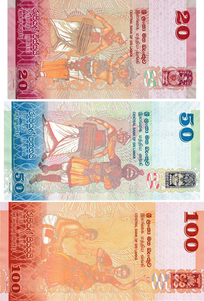 Sri Lanka Set 20, 50, 100 Rupees, 2021, Uncirculated, 3 Note Set