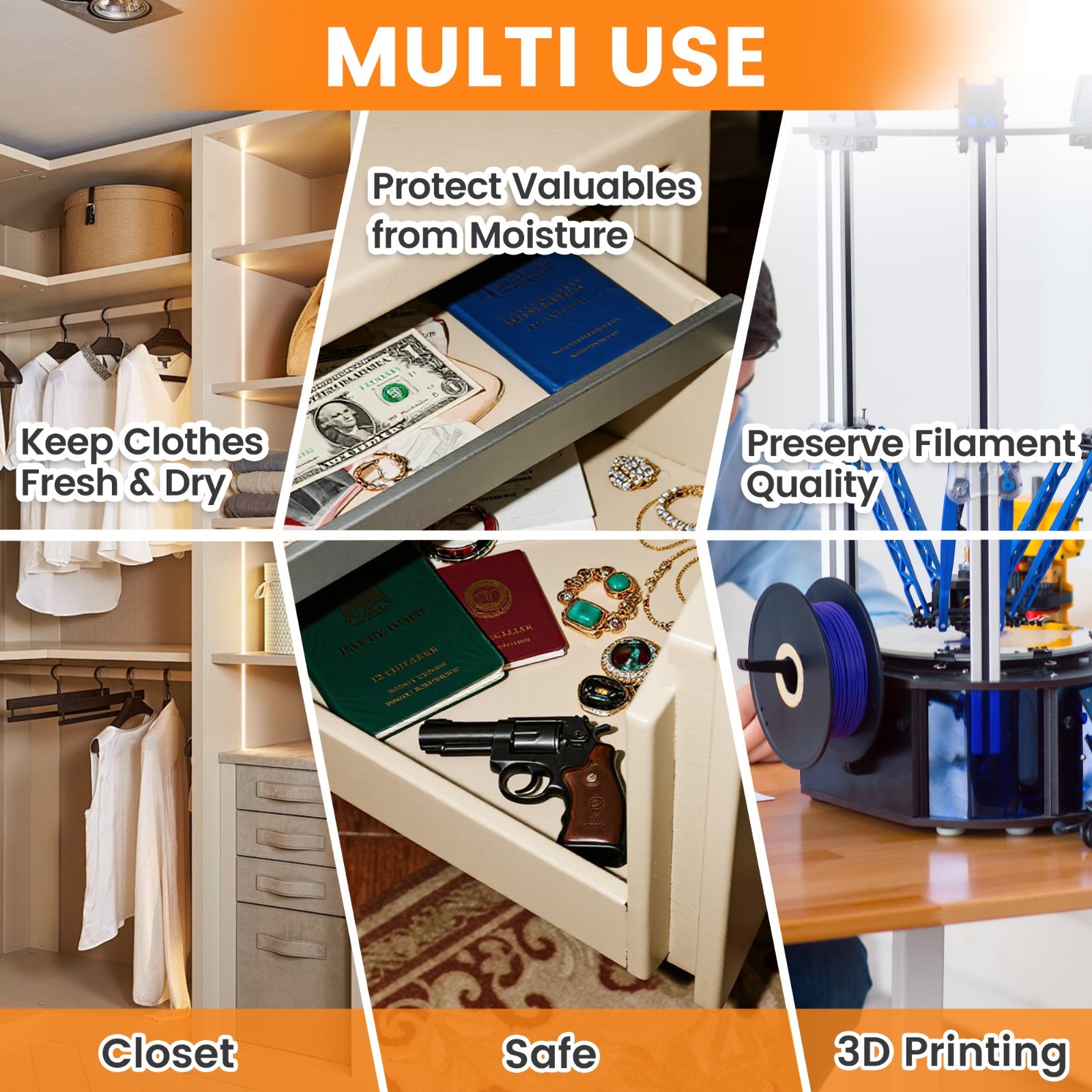 2 LBS Adsorbco Desiccant Beads, Indicating Silica Gel Beads (Orange to Green）