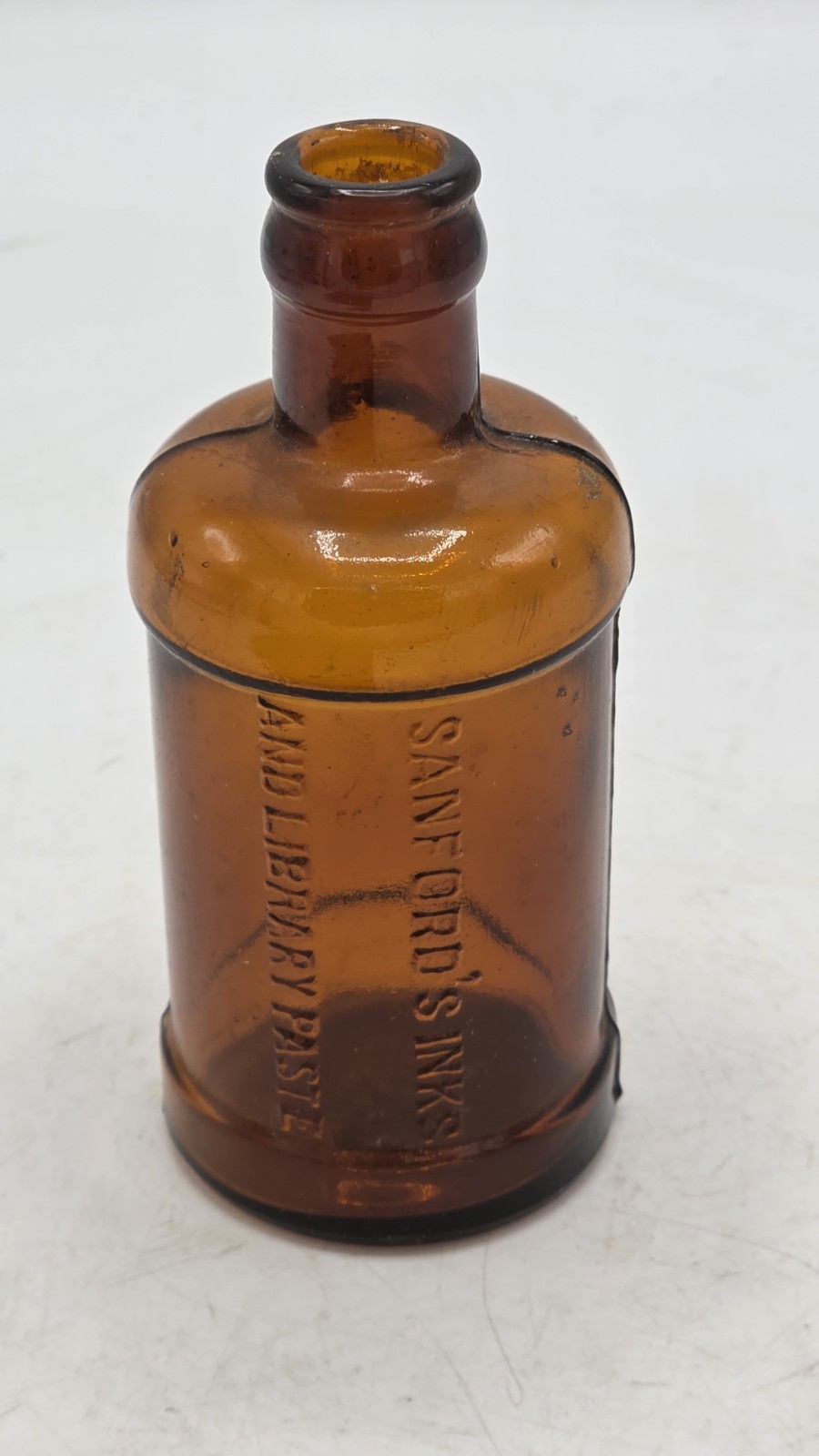 5.75" Sanford's Inks And Library Paste C. 1890 Antique Ink Bottle Applied Lip