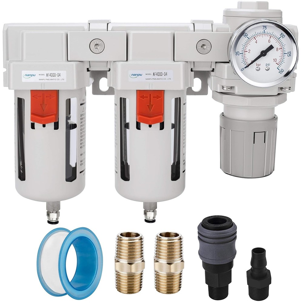 Air Drying System 3/8NPT Filter Regulator Combo Semi-Auto Drain 5 Micron