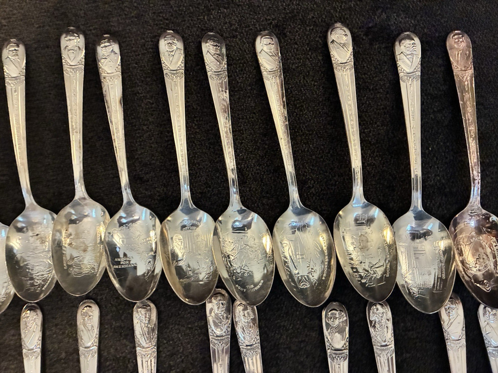 41 Vintage Silver plate, Wm. Rogers, Commemorative President Spoons