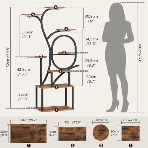 Large Plant Stand Indoor with Grow Lights Tall Plant Shelf Curved Plant Holder