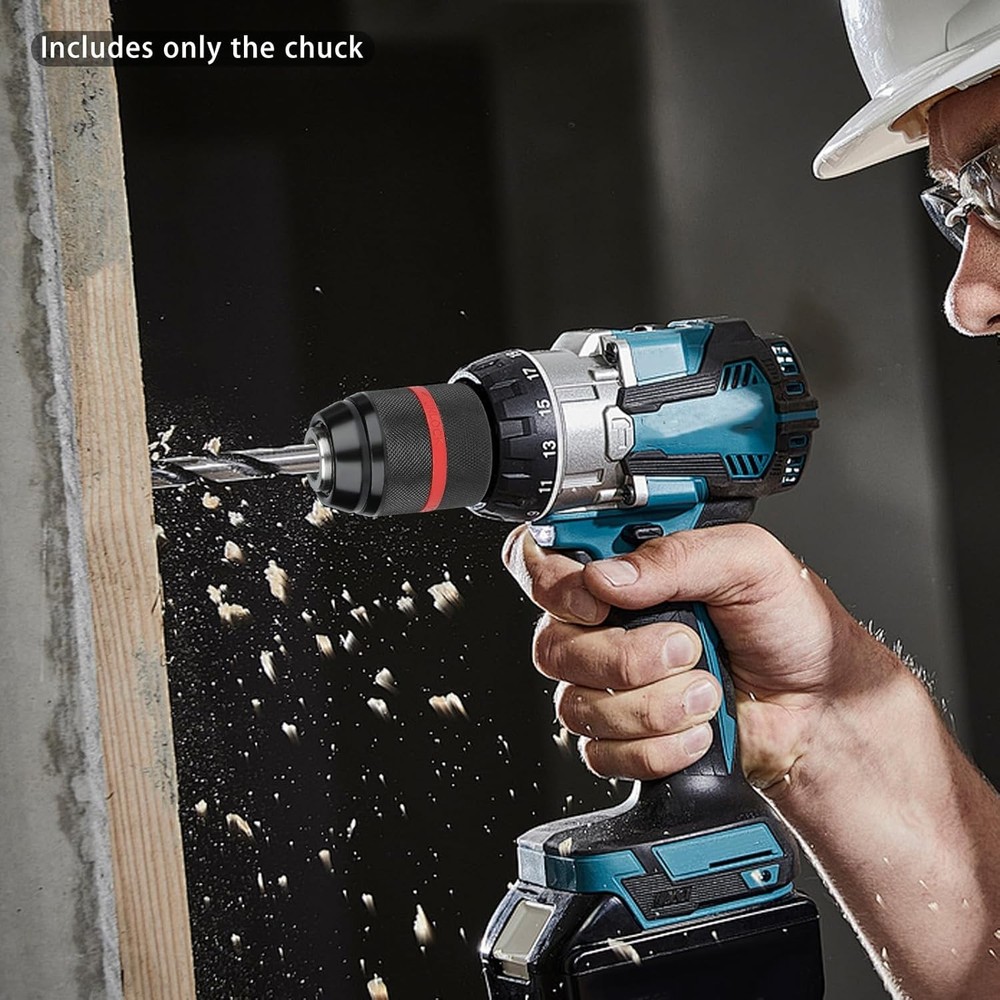 13mm Hand-Tight Self-Locking Drill Chuck with Round & Hex Shank Adapters
